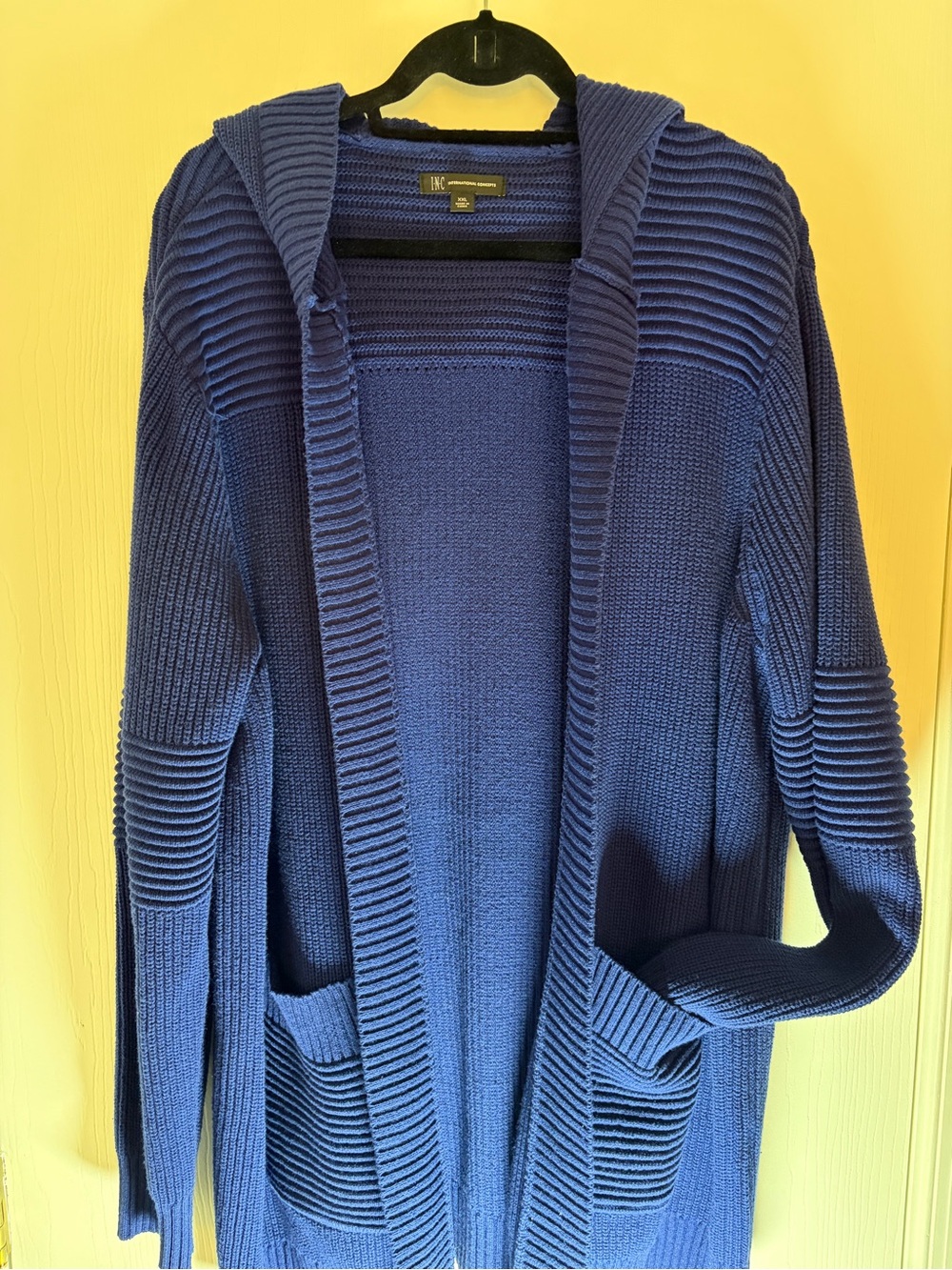 INC International Concepts Navy Hooded Open-Front Ribbed Cardigan